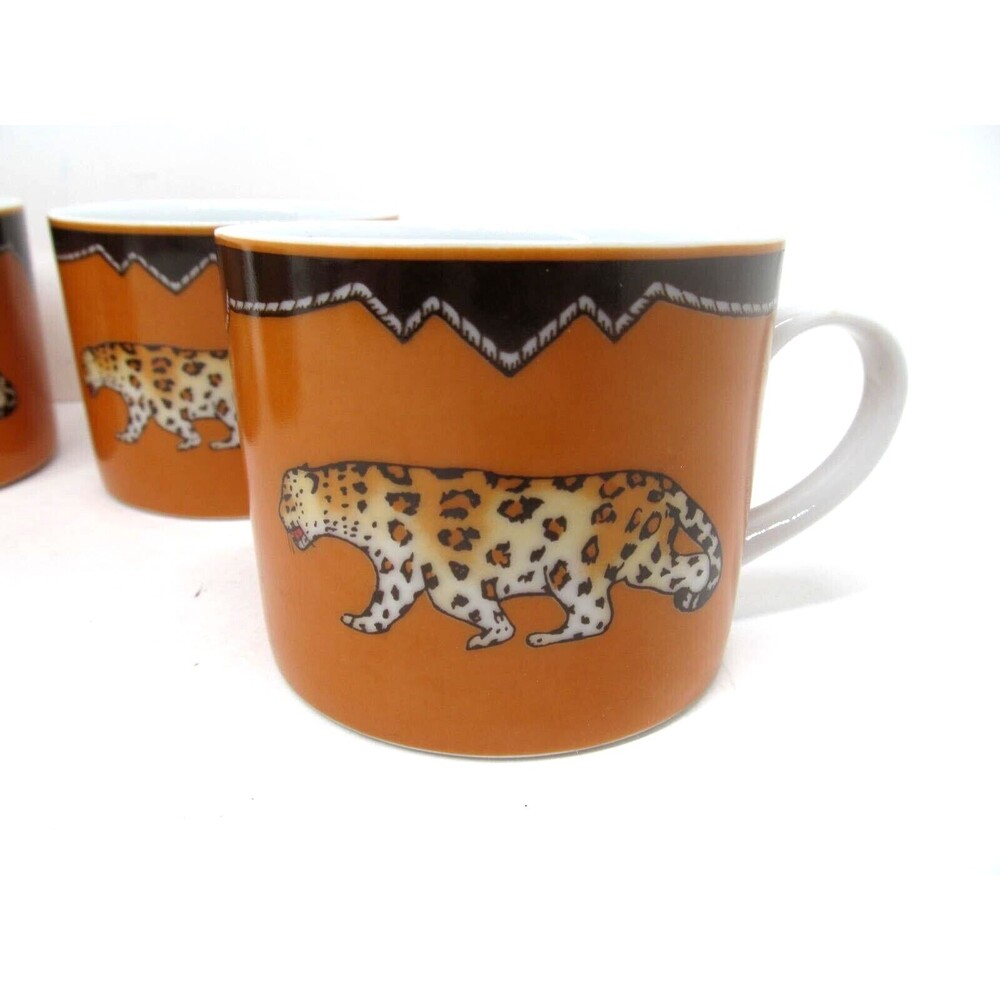 Muirfield Outback Flat Leopard Motif  Cups Set of 4 Excellent Condition